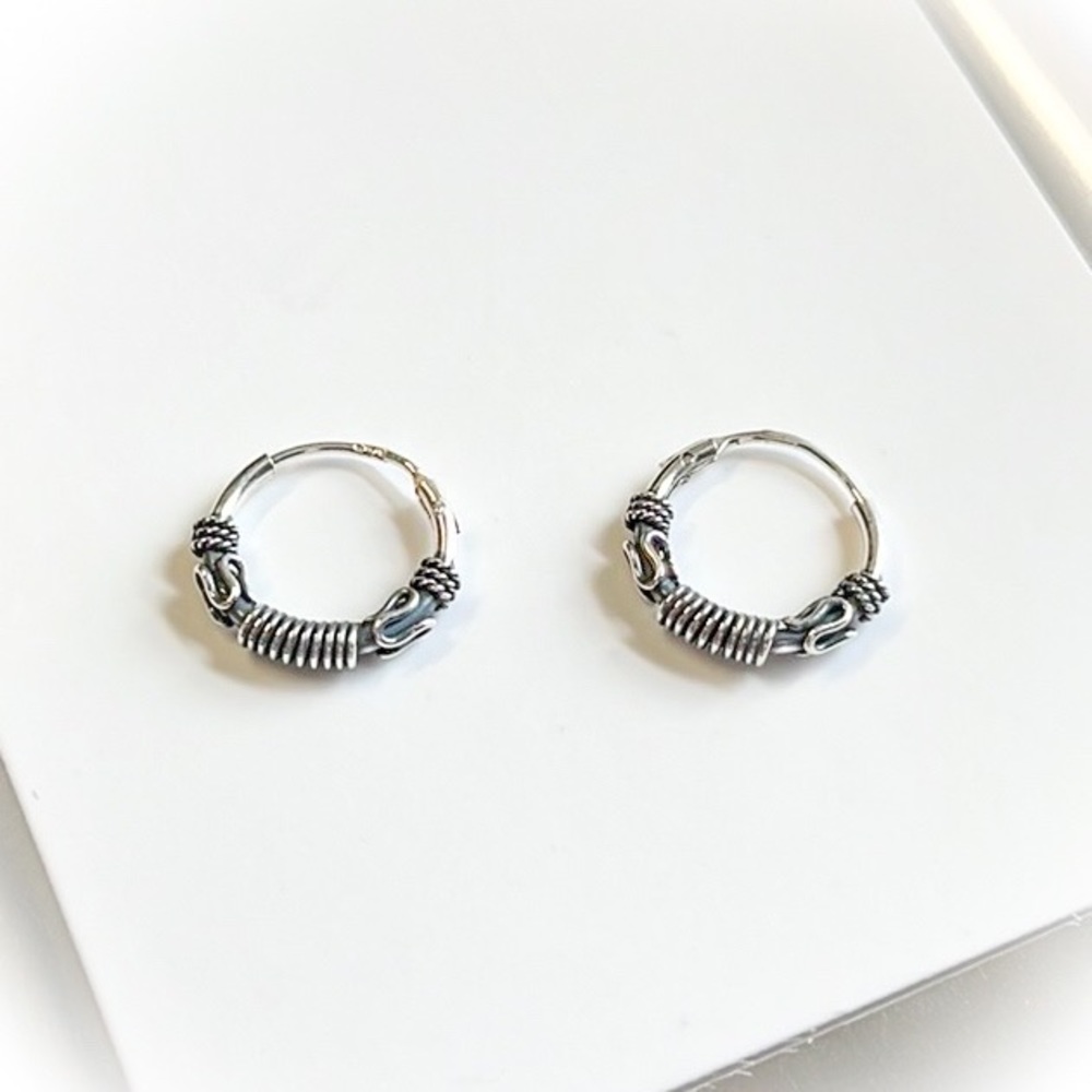 💕Sterling Silver 2.5mm x 12.5mm Bali Swirl Hoop Earrings💕